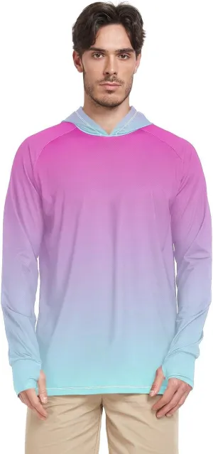 GAIGEO Cooling SPF Shirts for Men, Lightweight Hoodies Summer, Long Sleeve T-shirts, Modern Colorful Holographic S