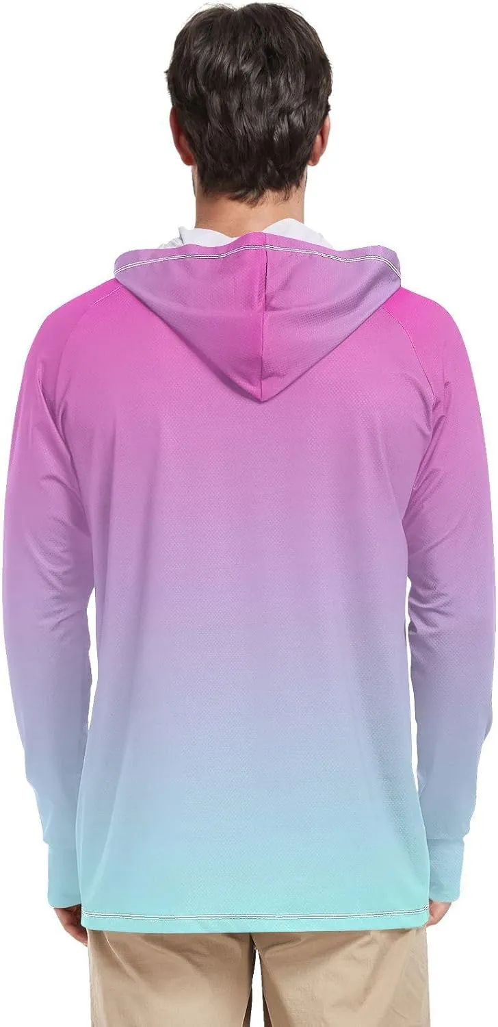 GAIGEO Cooling SPF Shirts for Men, Lightweight Hoodies Summer, Long Sleeve T-shirts, Modern Colorful Holographic S