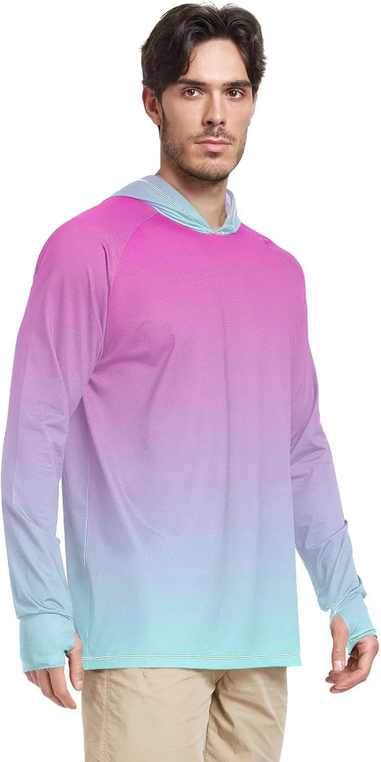 GAIGEO Cooling SPF Shirts for Men, Lightweight Hoodies Summer, Long Sleeve T-shirts, Modern Colorful Holographic S