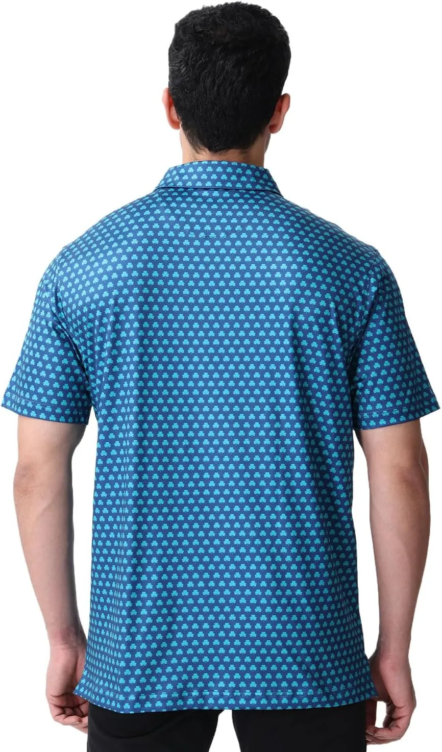 Mens Golf Polo Shirts Short Sleeve Print Performance Moisture Wicking Dry Fit Collared Golf Shirts for Men