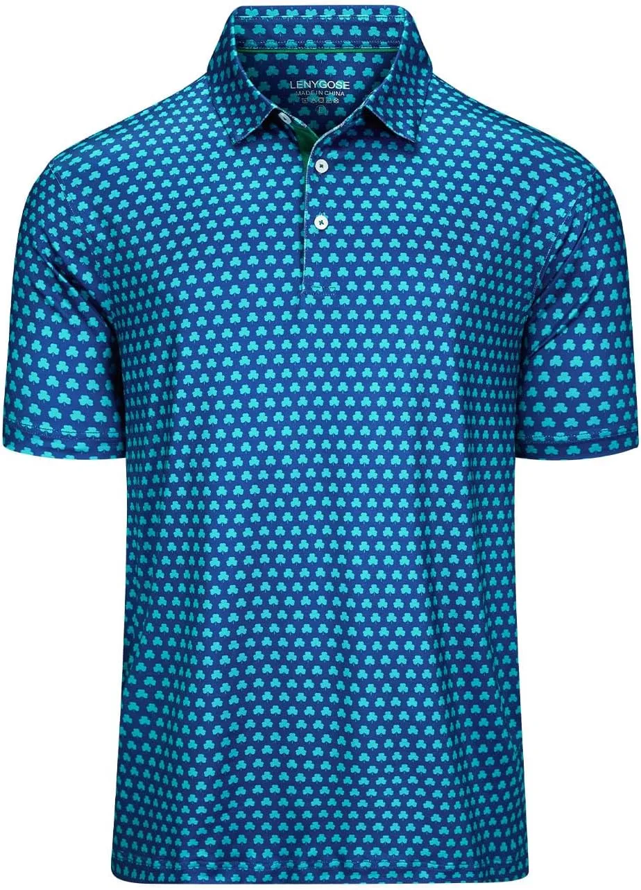 Mens Golf Polo Shirts Short Sleeve Print Performance Moisture Wicking Dry Fit Collared Golf Shirts for Men