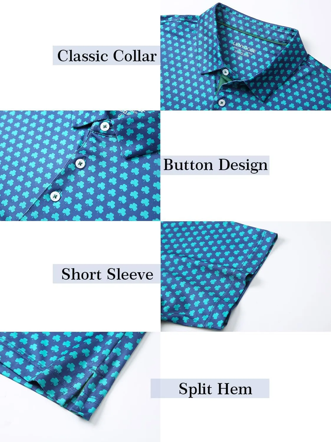 Mens Golf Polo Shirts Short Sleeve Print Performance Moisture Wicking Dry Fit Collared Golf Shirts for Men