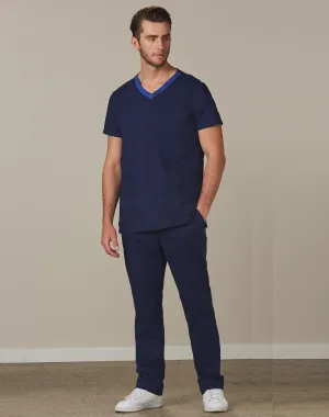 Men's Semi-Elastic Waist Tie Solid Colour Scrub Pants - M9710