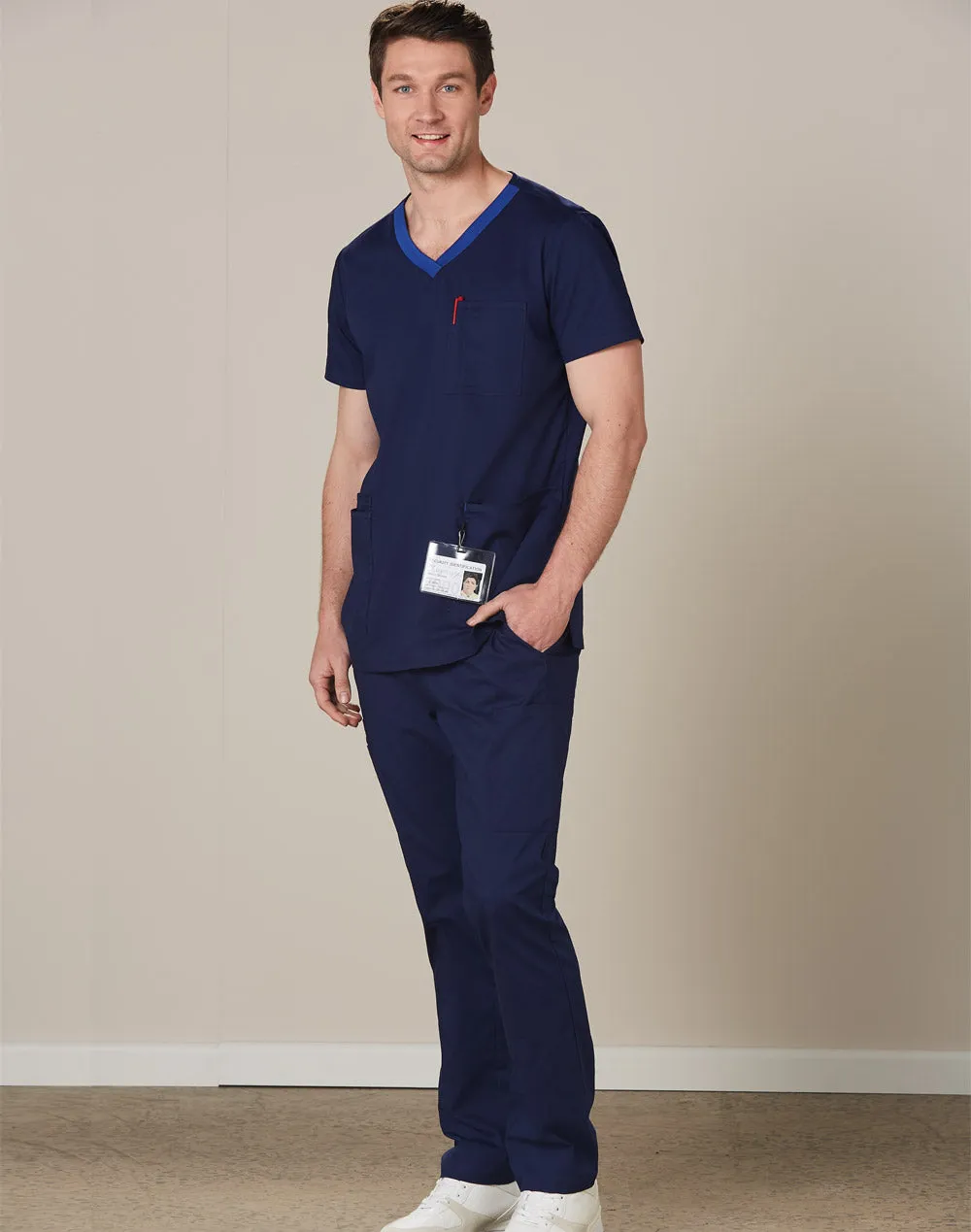 Men's Semi-Elastic Waist Tie Solid Colour Scrub Pants - M9710