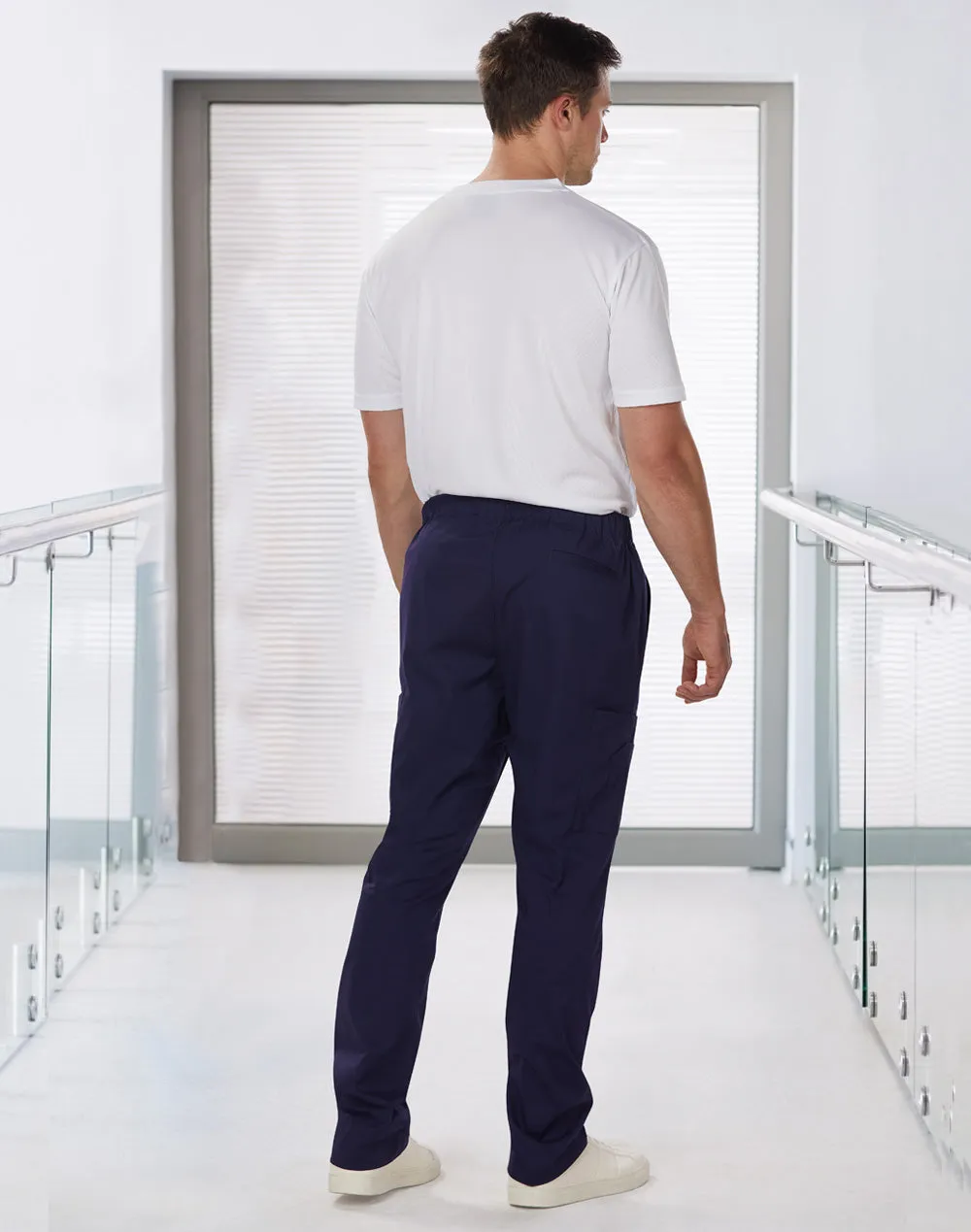 Men's Semi-Elastic Waist Tie Solid Colour Scrub Pants - M9710