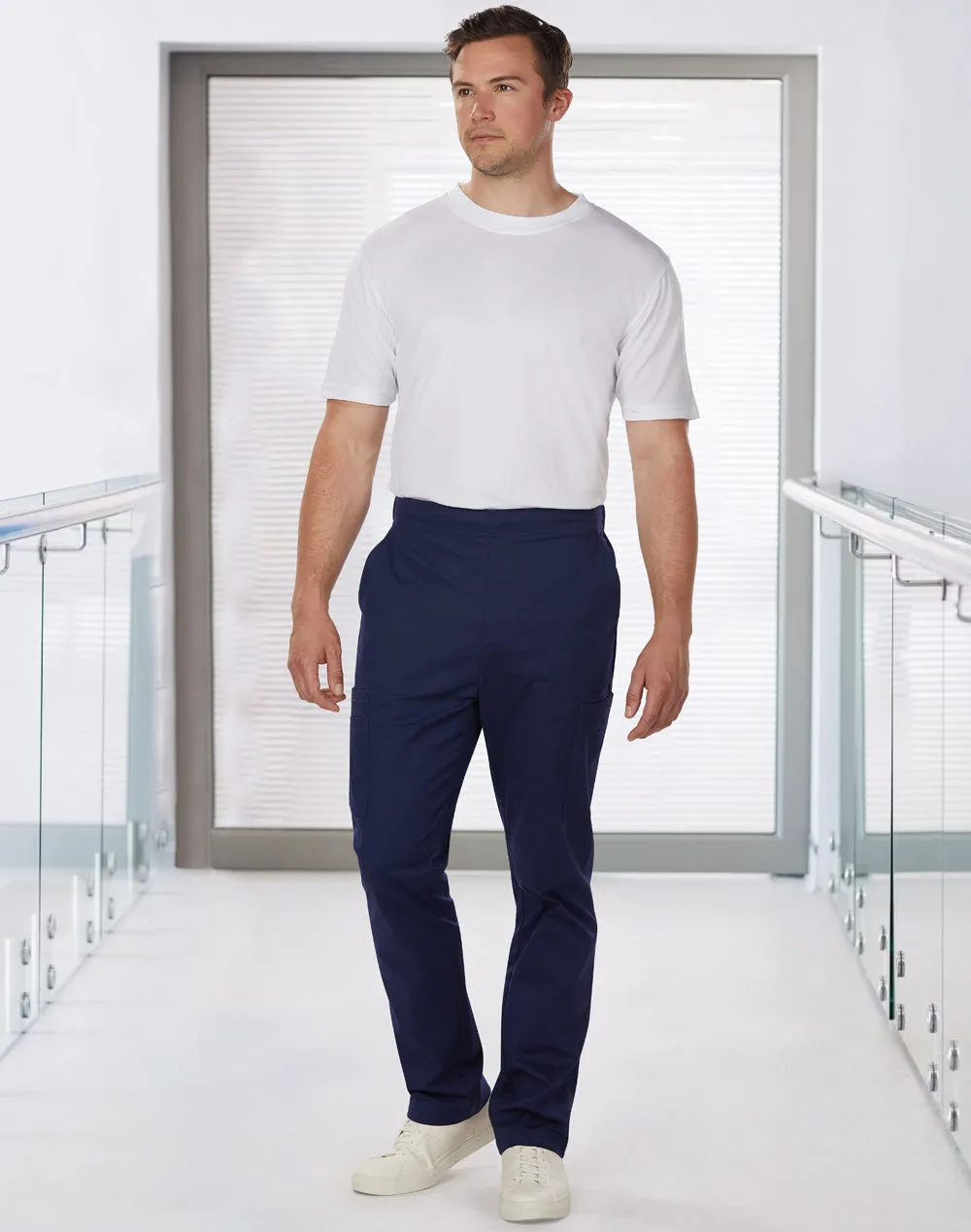 Men's Semi-Elastic Waist Tie Solid Colour Scrub Pants - M9710