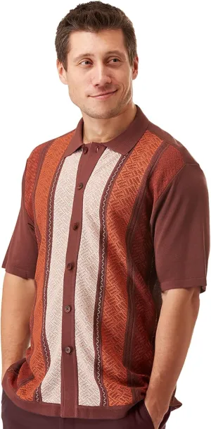 Mens Short Sleeve Knit Sports Shirt - Modern Polo Vintage Classics: Mlange Panel