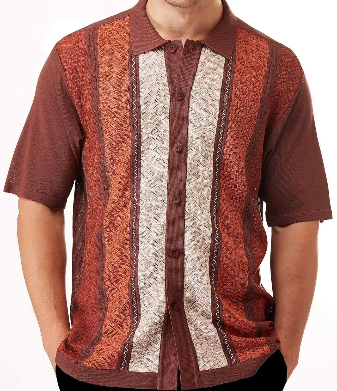 Mens Short Sleeve Knit Sports Shirt - Modern Polo Vintage Classics: Mlange Panel