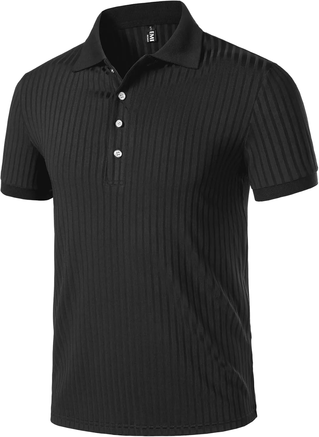 Men's Stretch Knit Slim Fit Polo Shirts Casual Short Sleeve Ribbed Collar Muscle Golf Shirt