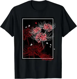 Red Spider Lily with Butterfly Japanese Anime Aesthetic T-Shirt