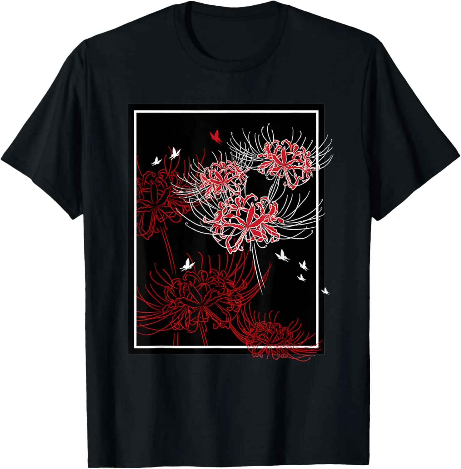 Red Spider Lily with Butterfly Japanese Anime Aesthetic T-Shirt