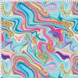 Spandex Printed Glitter Marble Gold