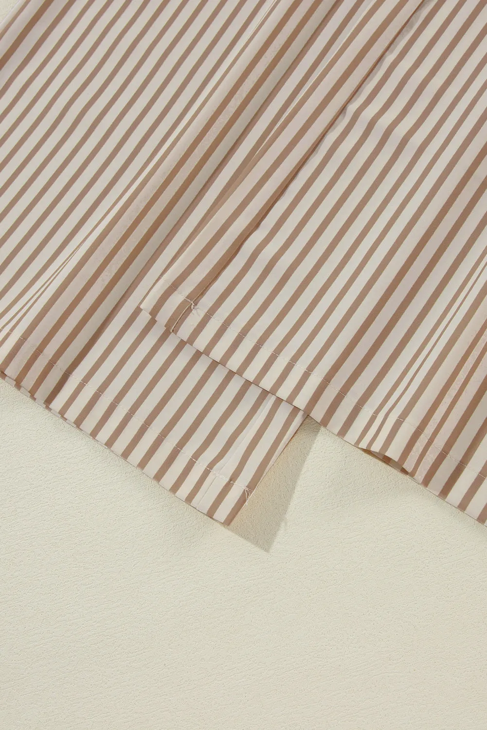 Women Khaki Striped Drawstring Waist Wide Leg Loose Pants